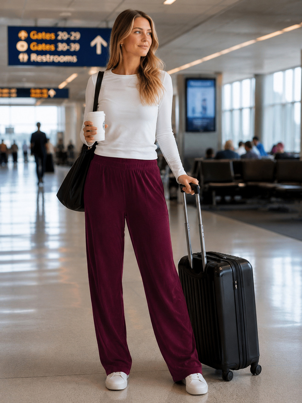 Chicos Womens Pants 2 L 12 Burgundy Slinky Liquid Knit Stretch Pull On Office